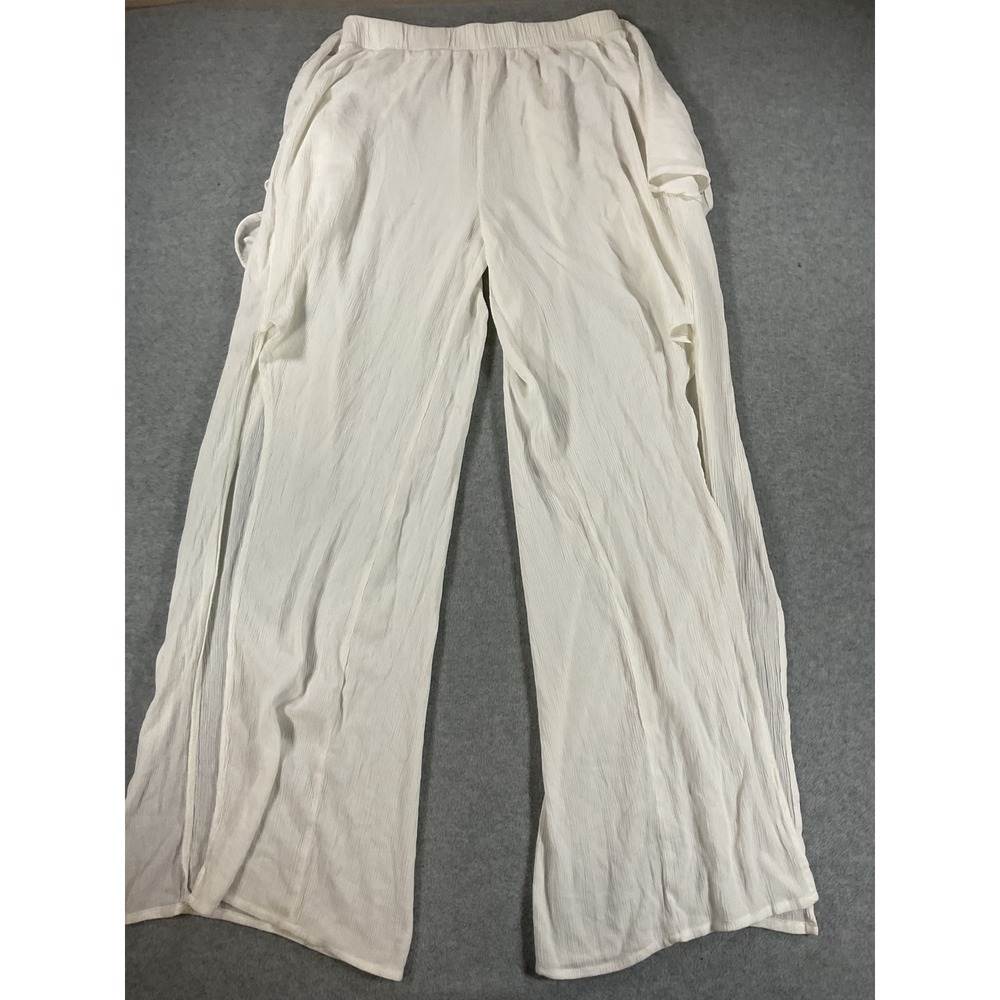 Kona Sol Womens White Textured Gauze Wide Leg Swim Cover Up Pants Small 2735
